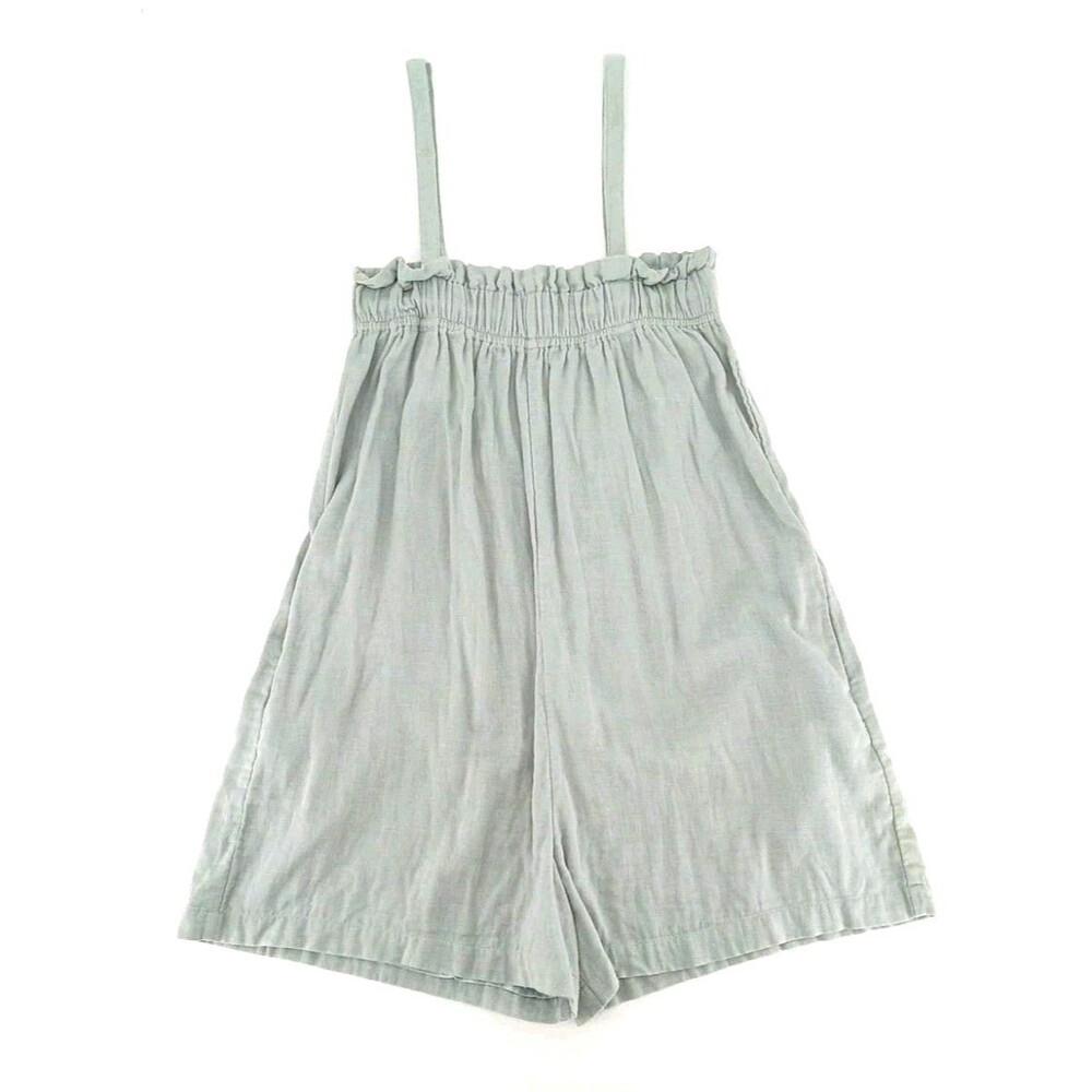 Coastal Cottage Sage Green Linen Romper Minimalist Summer Pockets Size Small